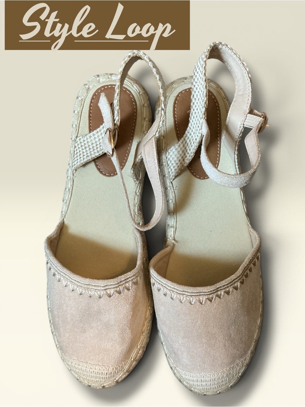 🌸Styleloop Beige Suede Espadrille Slingback Flats